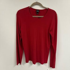 Eileen Fisher Vibrant Red Long Sleeve 100% silk Tee